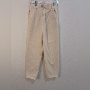 Stradivarius Cream Denim Chinos | Ruched Elastic Waist Casual Pants